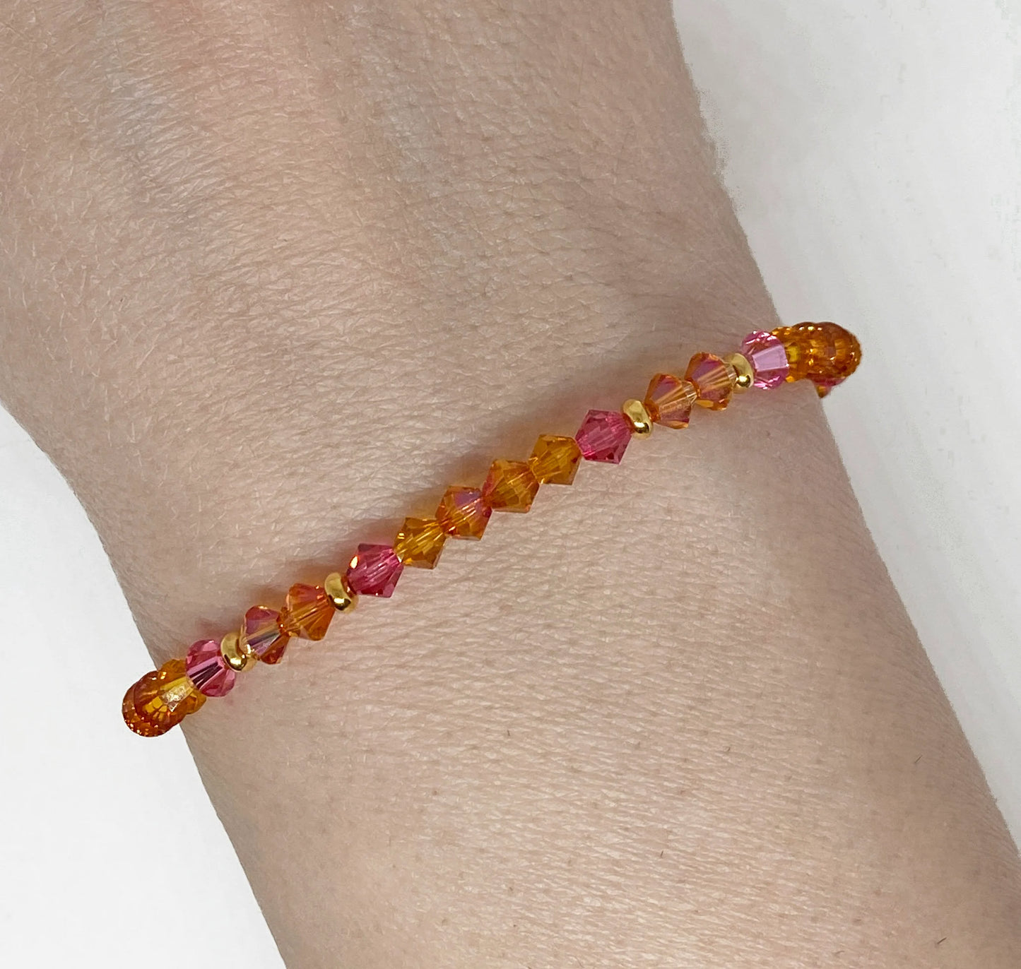 Swarovski Crystal Stretch Accent Bracelet in Sunset - with Astral Pink, Indian Pink, and Topaz Swarovski Crystals