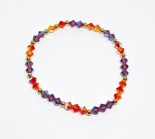 Swarovski Crystal Beaded Bracelet in Vivid Sunset - with Fire Opal AB and Amethyst Shimmer