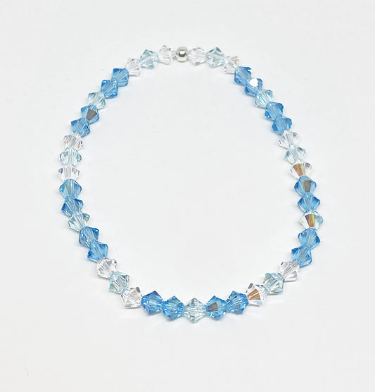 Swarovski Crystal Stretch Accent Bracelet in Cool Water Blue- with Aquamarine and Light Blue Swarovski Crystals