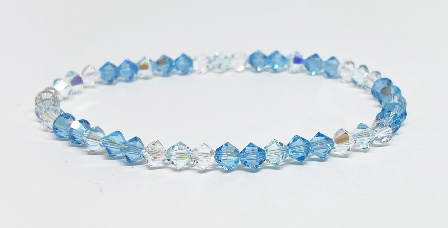 Swarovski Crystal Stretch Accent Bracelet in Cool Water Blue- with Aquamarine and Light Blue Swarovski Crystals