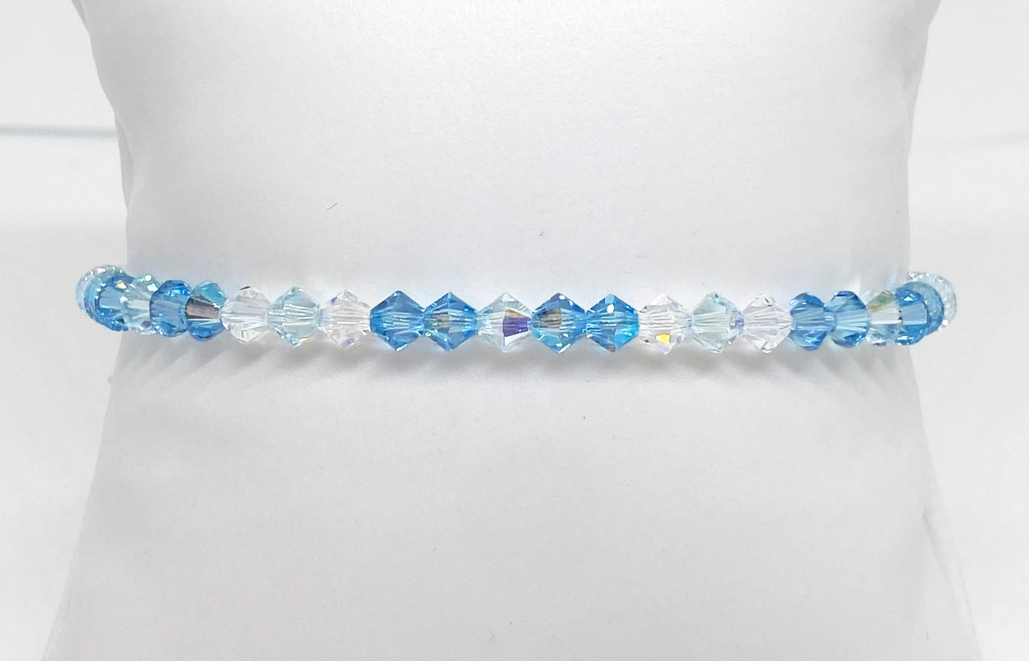 Swarovski Crystal Stretch Accent Bracelet in Cool Water Blue- with Aquamarine and Light Blue Swarovski Crystals
