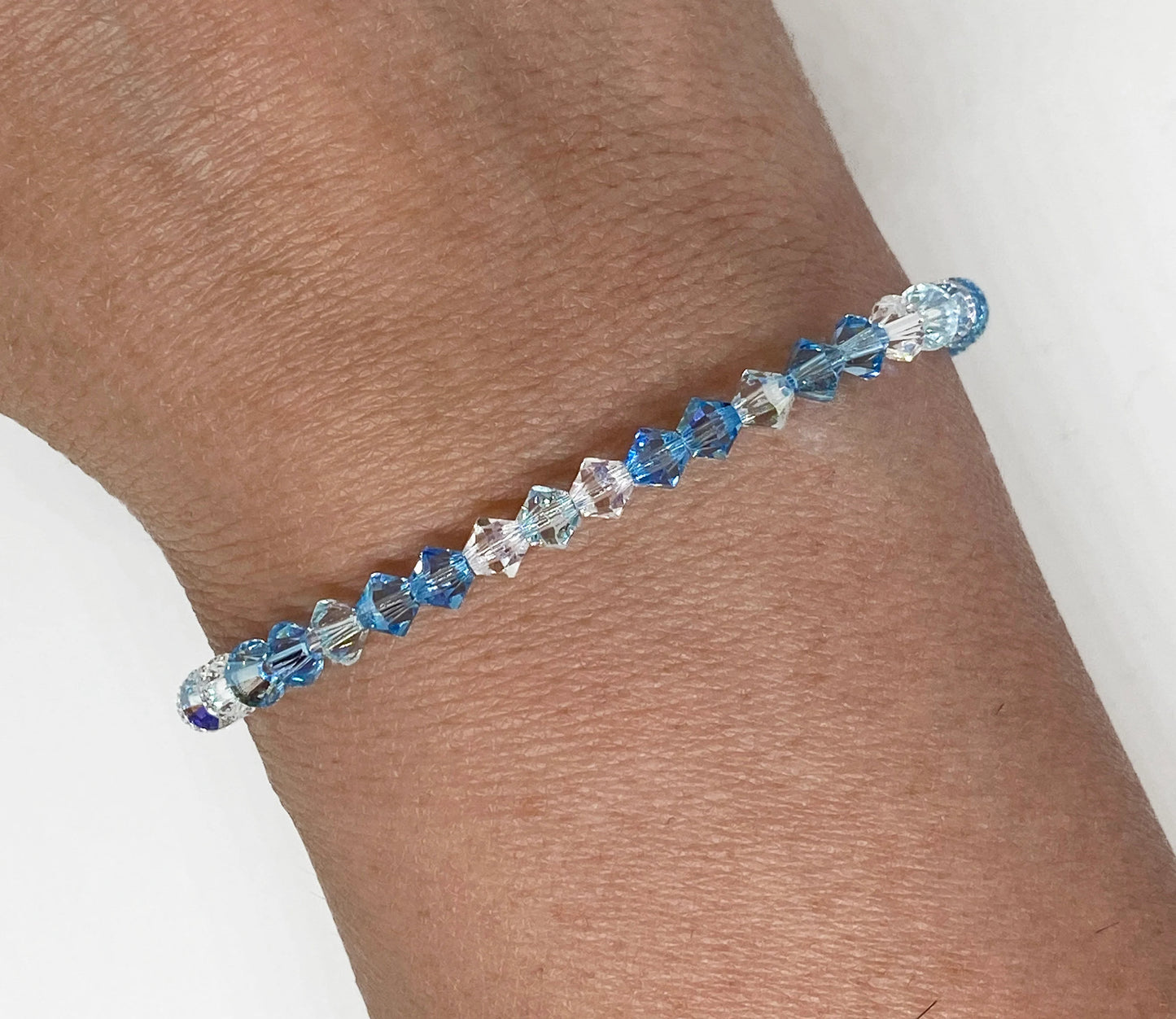 Swarovski Crystal Stretch Accent Bracelet in Cool Water Blue- with Aquamarine and Light Blue Swarovski Crystals