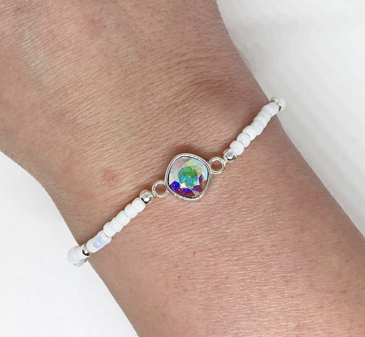 Swarovski Crystal 8mm Cushion Bracelet in Aurora Borealis and White