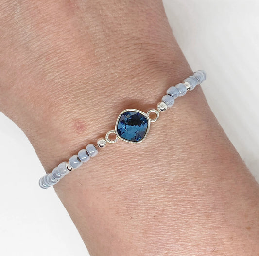 Swarovski Crystal 8mm Cushion Crystal in Denim Blue and Gray