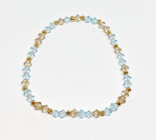 Swarovski Crystal Stretch Accent Bracelet in Surf - with Light Azore and Golden Swarovski Crystals