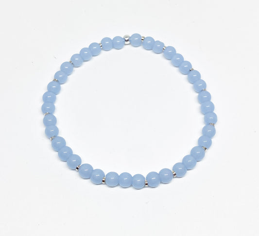 4mm Round Glass Beaded Bracelet in Light Blue with Silver Accents