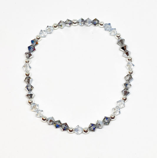 4mm Swarovski Crystal Stretch Solid Accent Bracelet in Silver Sky