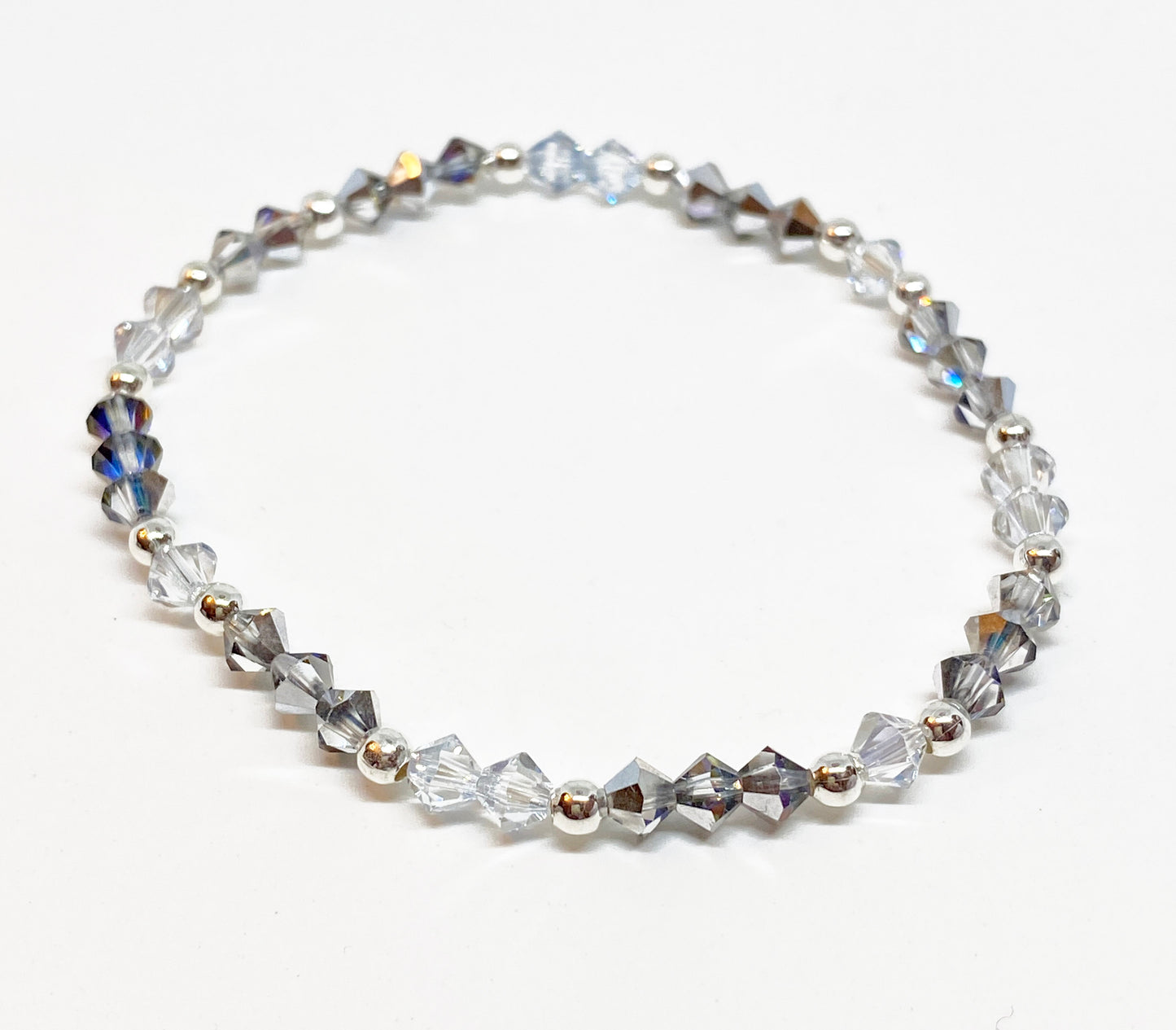 4mm Swarovski Crystal Stretch Solid Accent Bracelet in Silver Sky