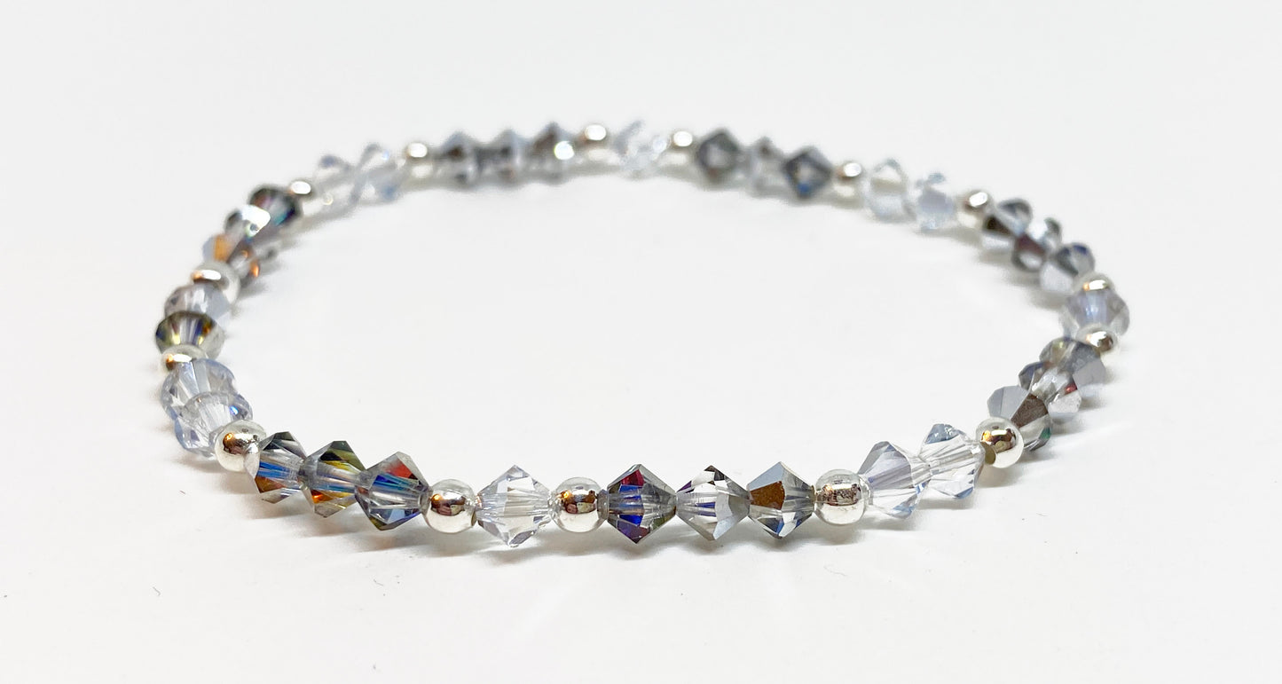 4mm Swarovski Crystal Stretch Solid Accent Bracelet in Silver Sky