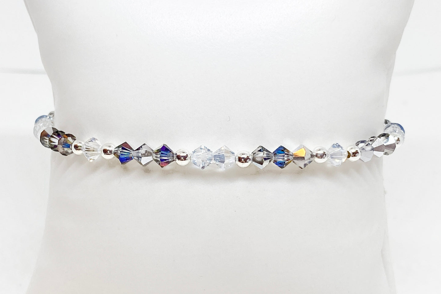 4mm Swarovski Crystal Stretch Solid Accent Bracelet in Silver Sky