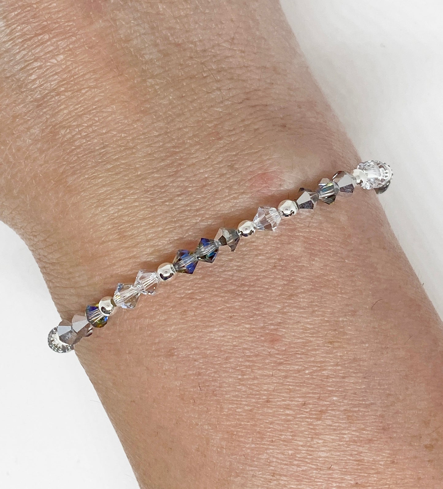 4mm Swarovski Crystal Stretch Solid Accent Bracelet in Silver Sky