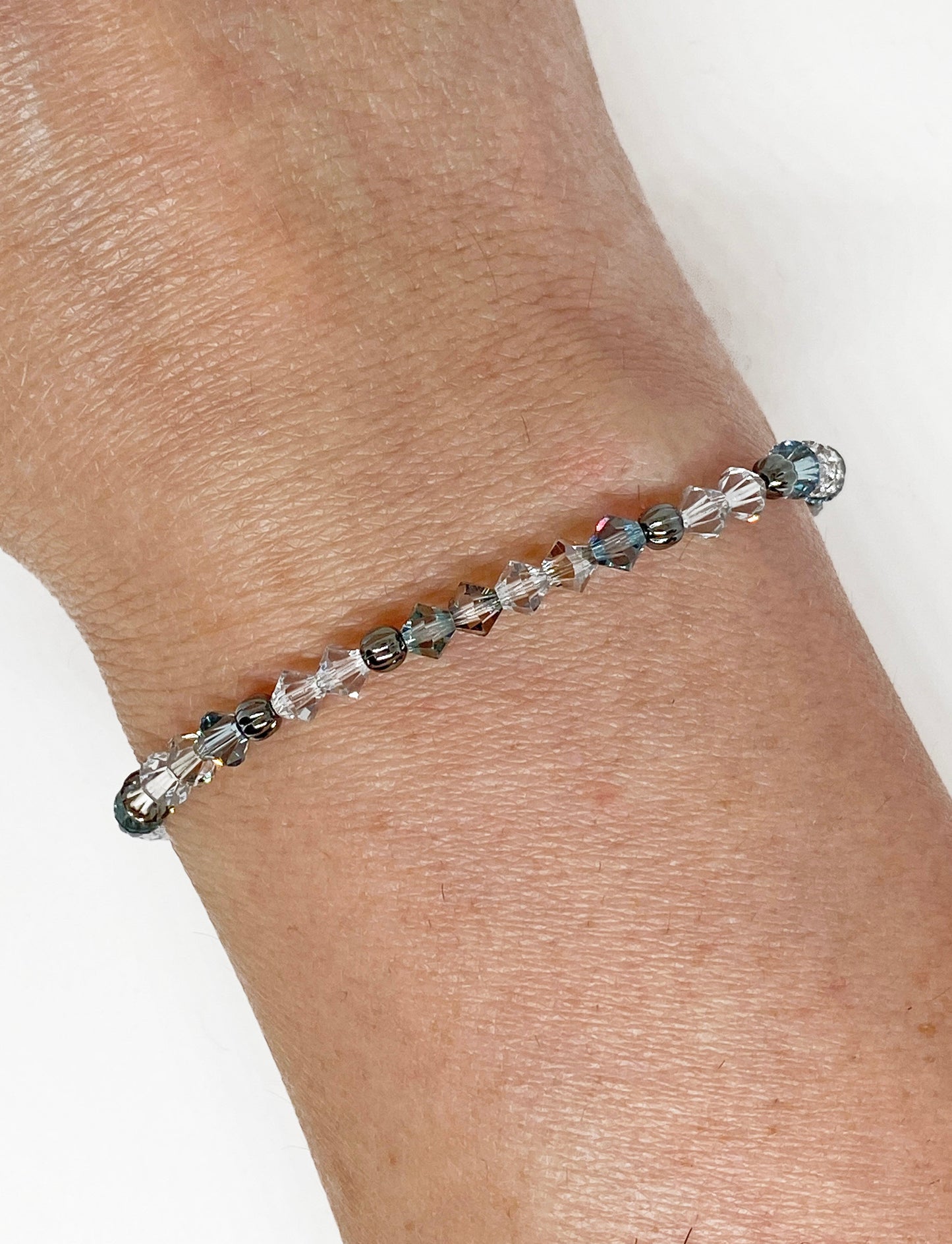 4mm Swarovski Crystal Stretch Solid Accent Bracelet in Mystic Blue