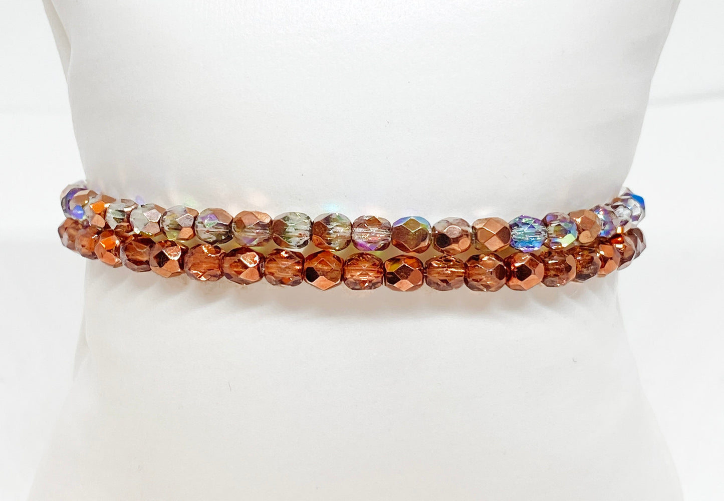 Set of 2 Glass Crystal Beaded Holiday Bracelets - Choose from Gold, Silver, Copper, White