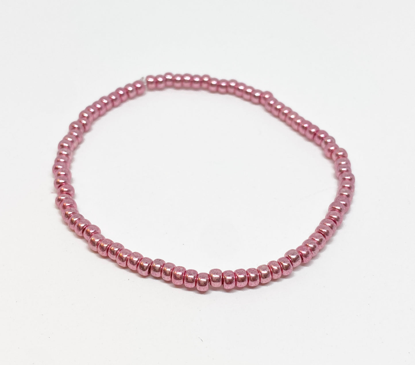 Dainty Glass Metallic Blush Pink Seed Bead Bracelet
