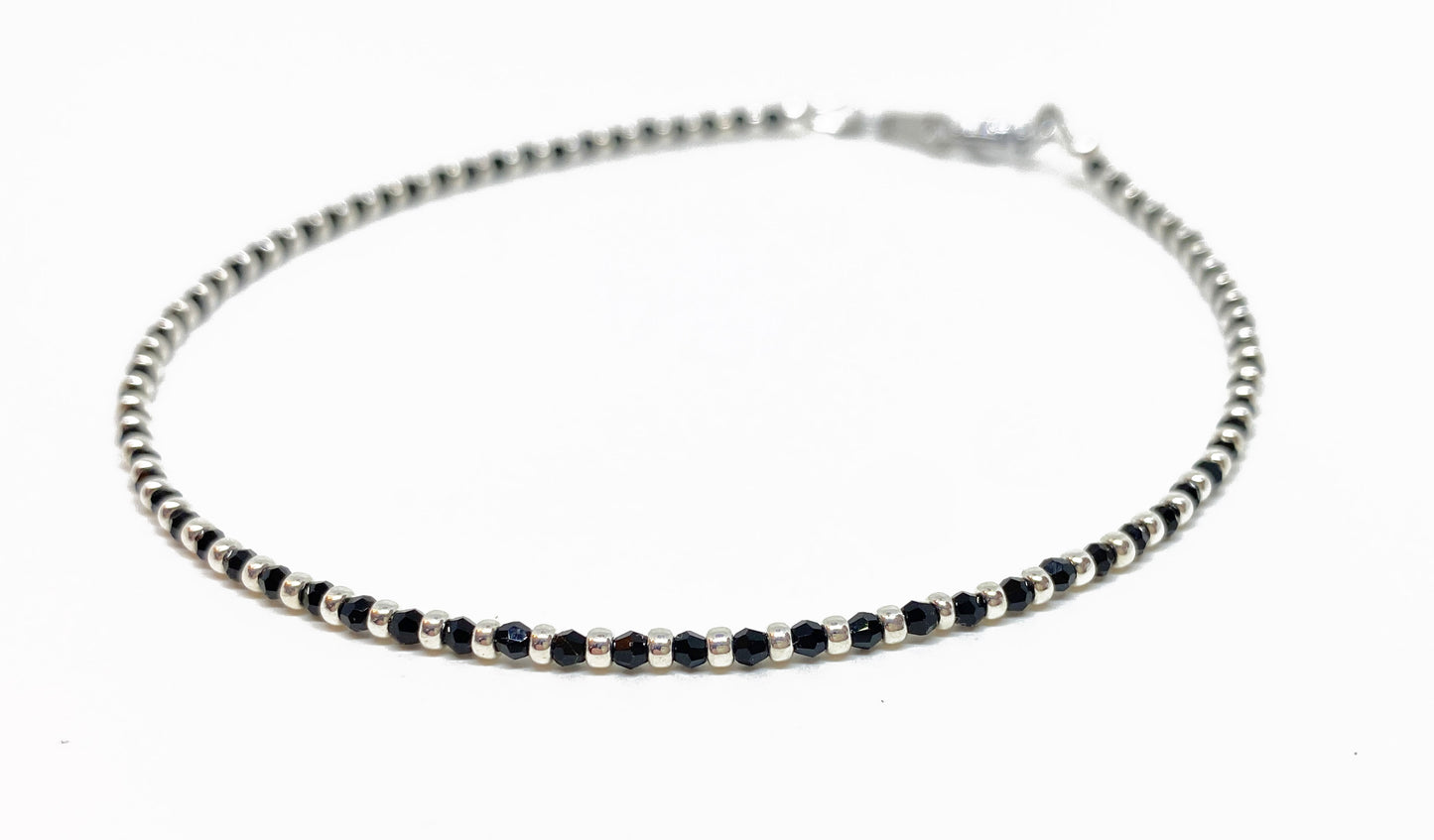 Swarovski Crystal Ankle Bracelet in Jet Black and Silver