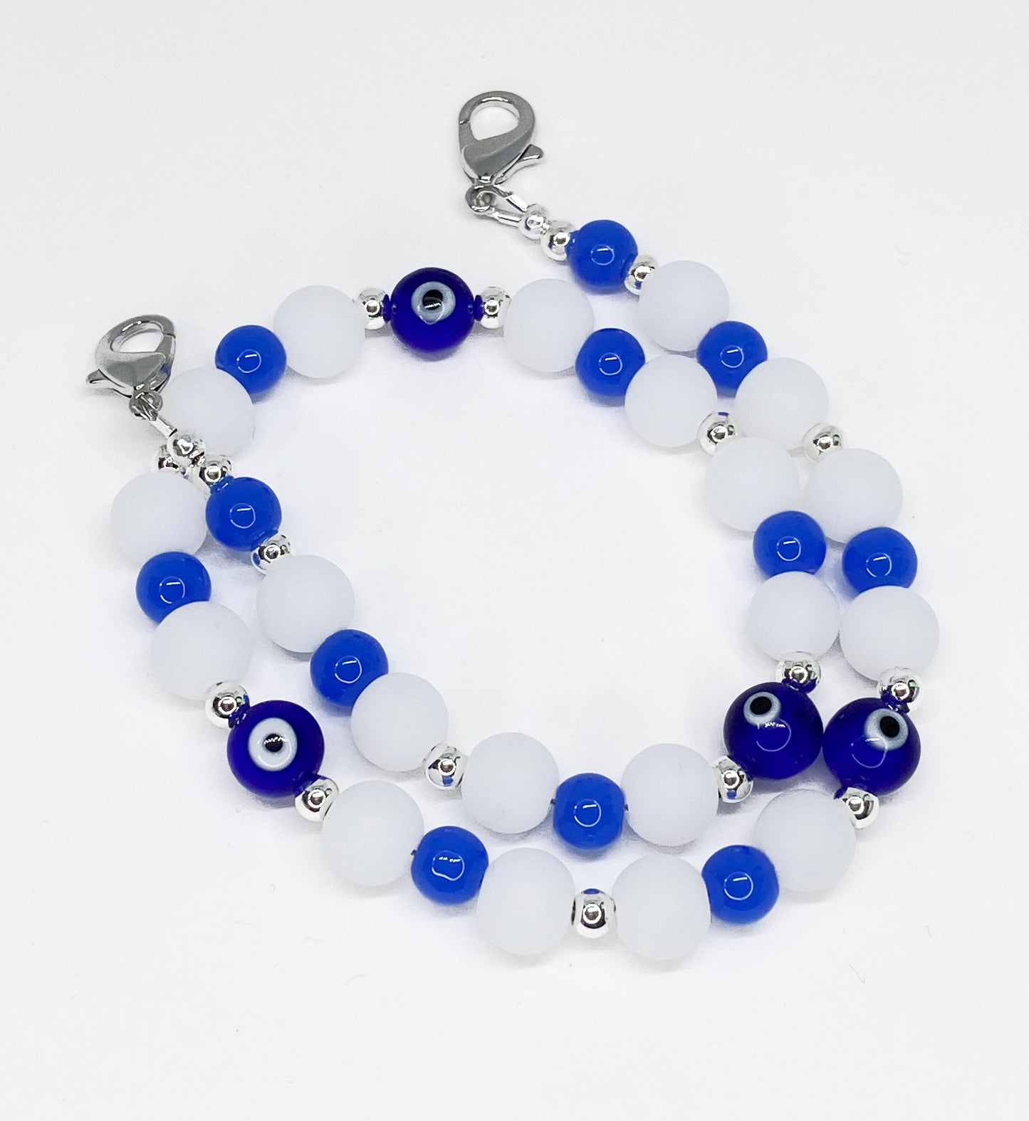 Evil Eye Glass Bead and Silver Phone Strap Lanyard