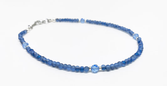 Mini Beaded and Swarovski Crystal Ankle Bracelet in Blue and Silver
