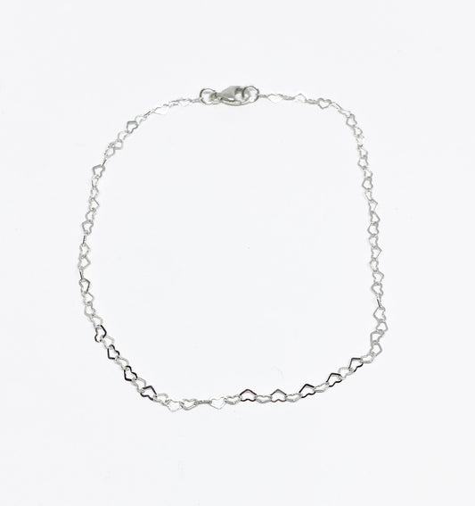 Mini Heart Chain Ankle Bracelet in Gold Filled or Sterling Silver