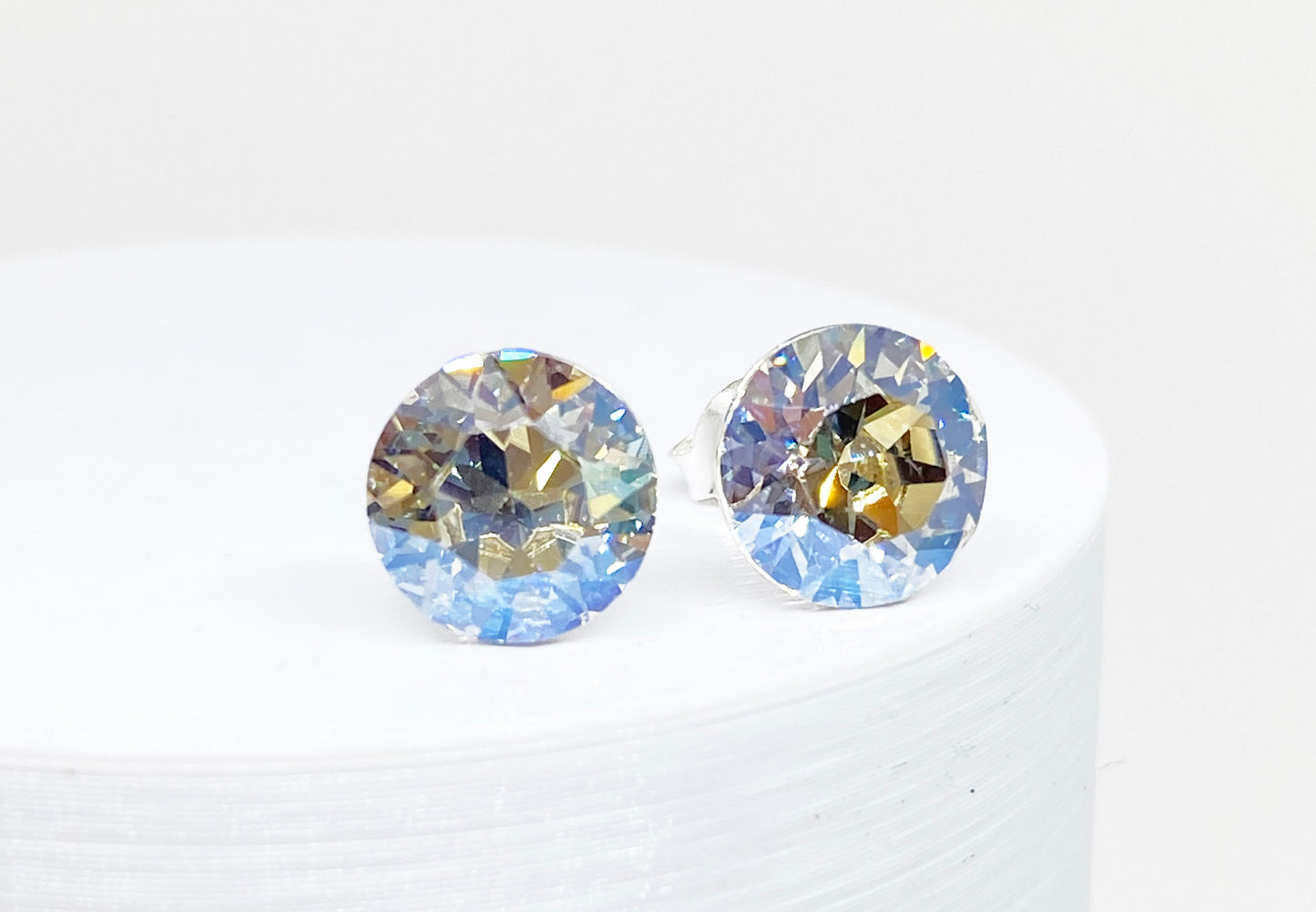 8mm Swarovski Crystal Stud Earrings in Crystal Moonlight, set in Sterling Silver