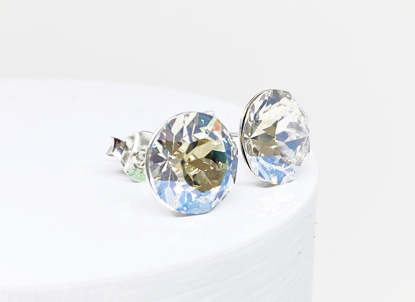 8mm Swarovski Crystal Stud Earrings in Crystal Moonlight, set in Sterling Silver