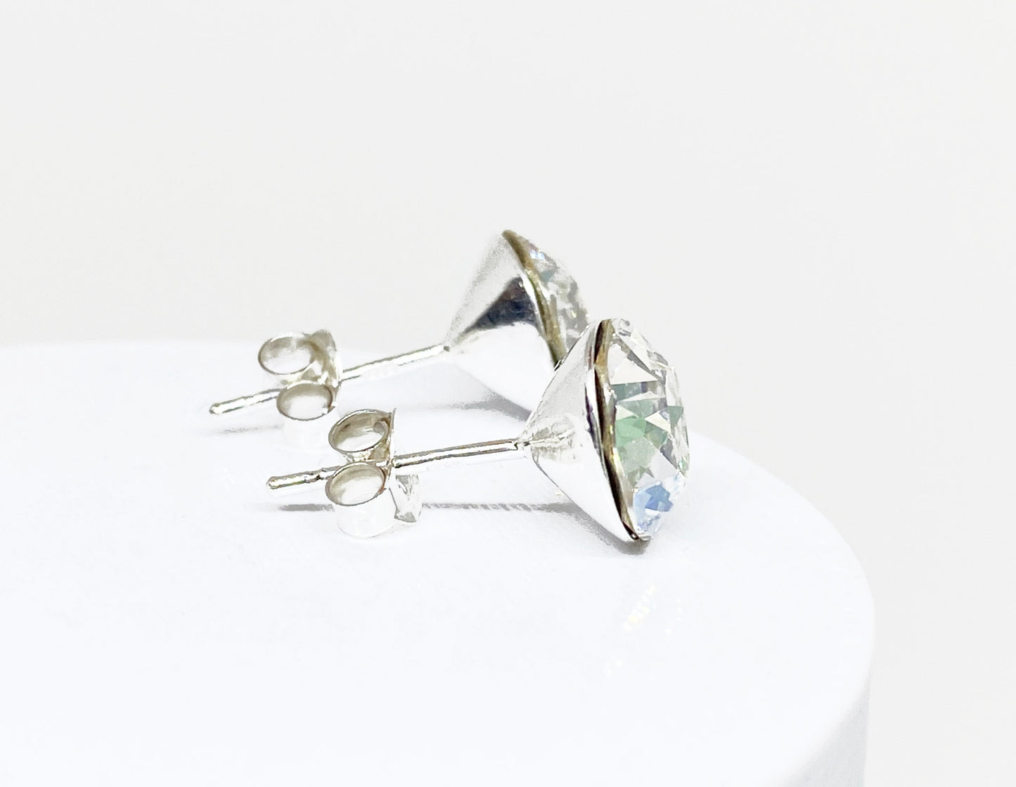 8mm Swarovski Crystal Stud Earrings in Crystal Moonlight, set in Sterling Silver
