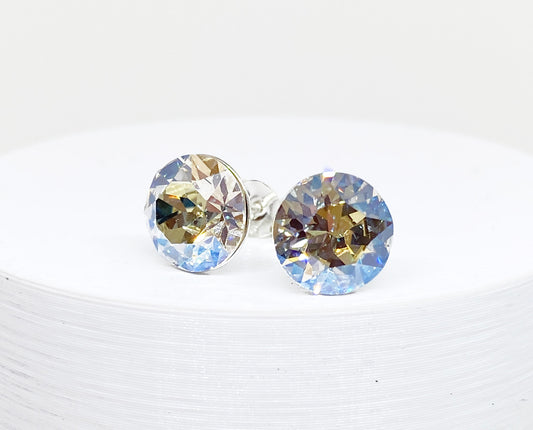 8mm Swarovski Crystal Stud Earrings in Crystal Moonlight, set in Sterling Silver