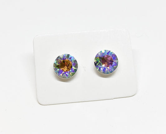 8mm Swarovski Crystal Stud Earrings in Light Azore Glacier Blue, set in Sterling Silver