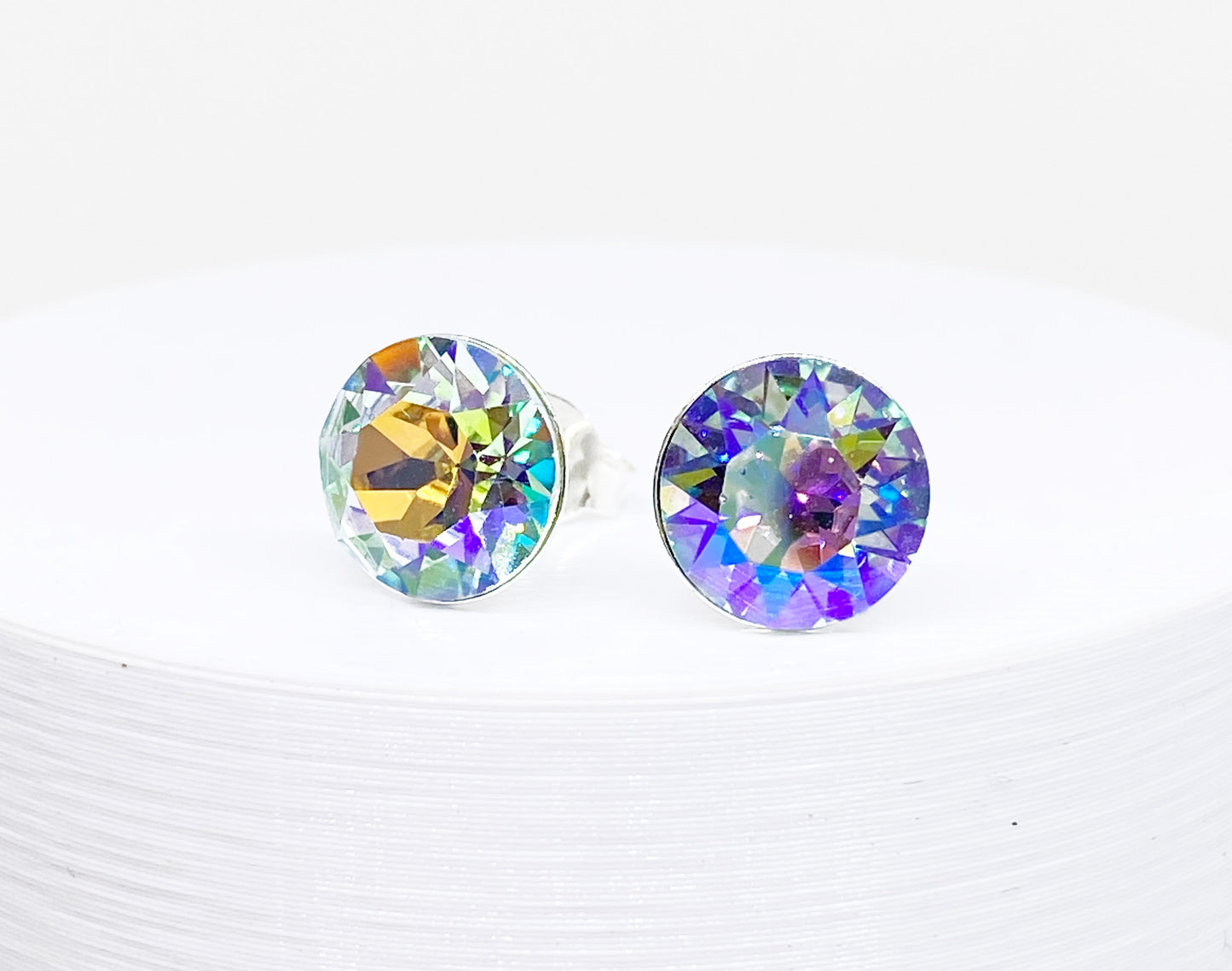 8mm Swarovski Crystal Stud Earrings in Light Azore Glacier Blue, set in Sterling Silver