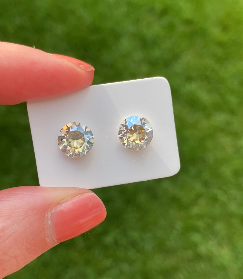8mm Swarovski Crystal Stud Earrings in Crystal Moonlight, set in Sterling Silver