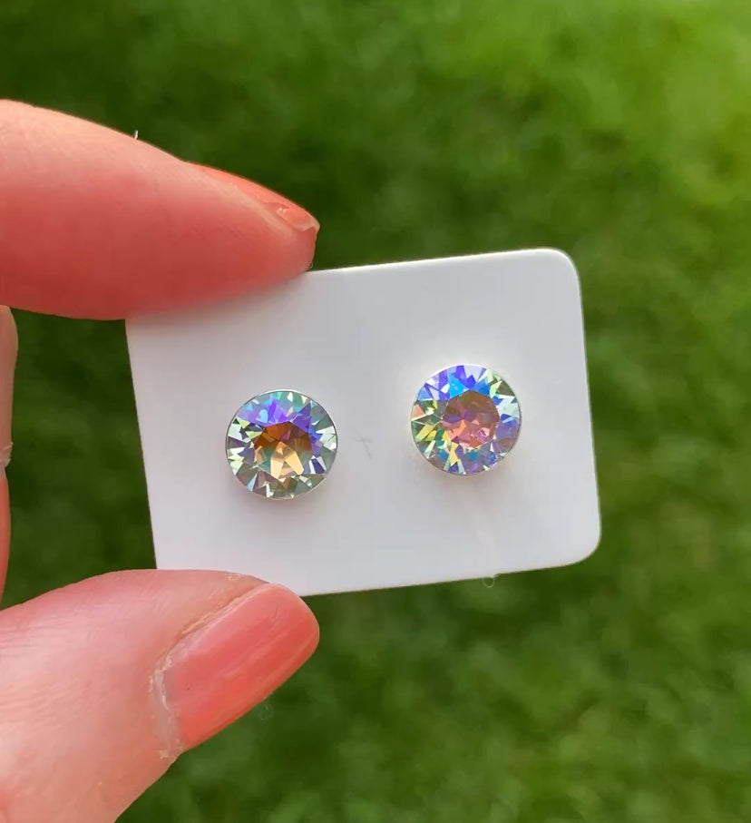 8mm Swarovski Crystal Stud Earrings in Light Azore Glacier Blue, set in Sterling Silver
