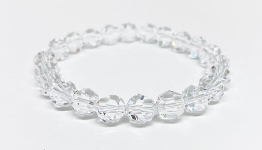8mm Swarovski Round Crystal Stretch Solid Bracelet in Crystal Clear