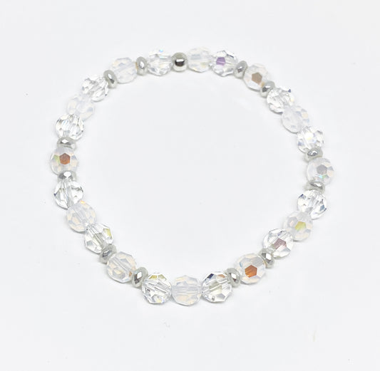 Swarovski 6mm Round Crystal Holiday Bracelet in Snowfall, with Crystal and White Opal Shimmer Crystals