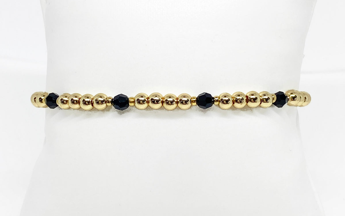 4mm Gold Beaded and Swarovski Round Crystal Bracelet in Black and Gold