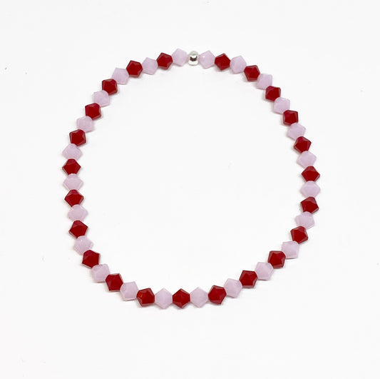 Swarovski Crystal Bracelet in Candy Heart - with Light Pink and Red Opaque Swarovski Crystals