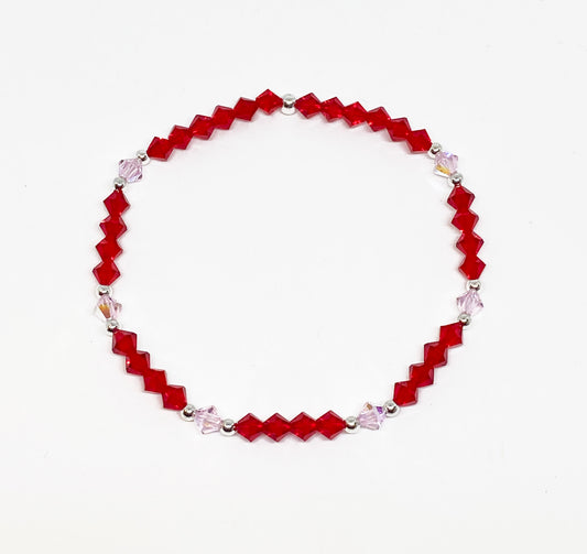 Swarovski Crystal Bracelet in Sweet Scarlet - with Red and Light Pink Swarovski Crystals