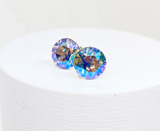 8mm Swarovski Crystal Stud Earrings in Crystal Shimmer, set in Sterling Silver