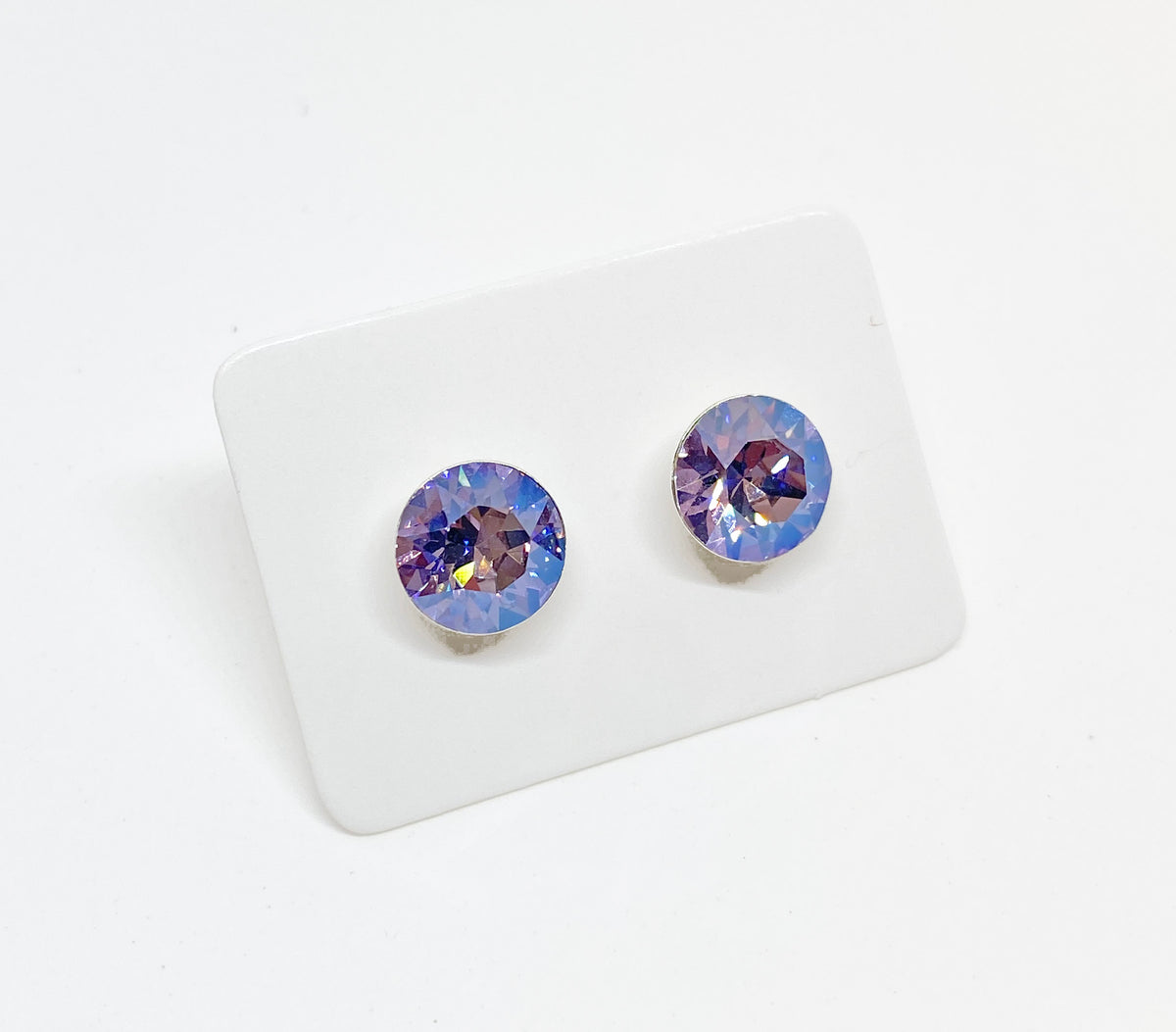 8mm Swarovski Crystal Stud Earrings in Violet Moonlight, set in Sterling Silver