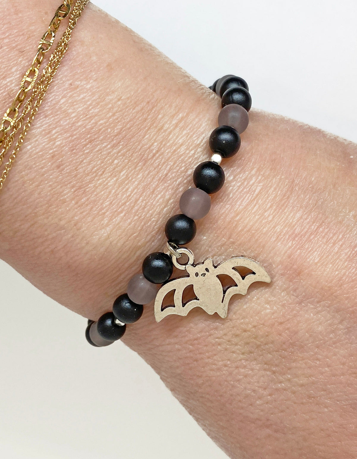 Halloween Acrylic Beaded Bracelet with Bat Charm