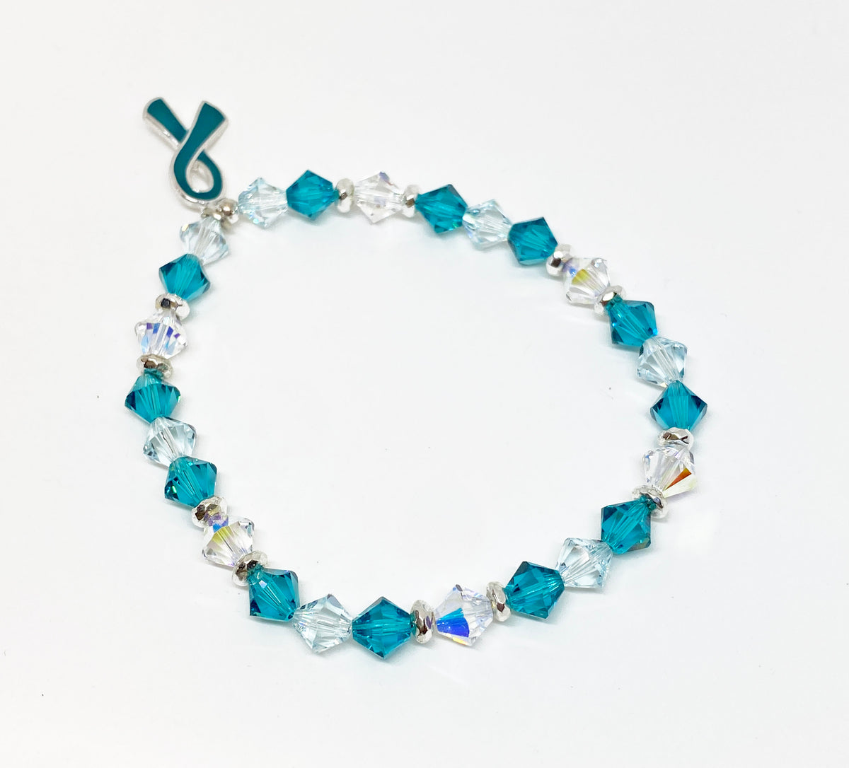 Swarovski Crystal 6mm Charity Beaded Bracelet in Treasured Teal for Ovarian Cancer Awareness