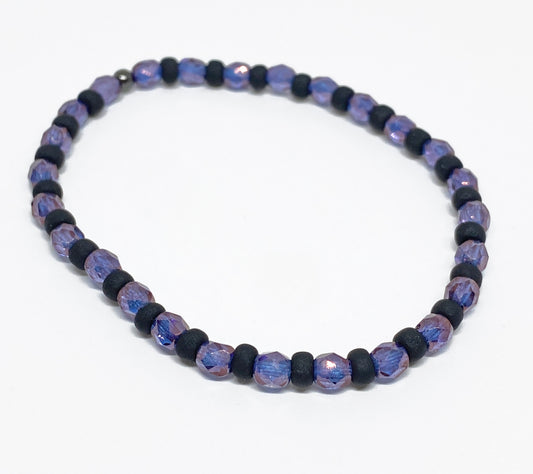 Halloween Glass Crystal Accent Beaded Bracelet in Black and Purple