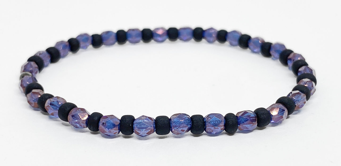 Halloween Glass Crystal Accent Beaded Bracelet in Black and Purple