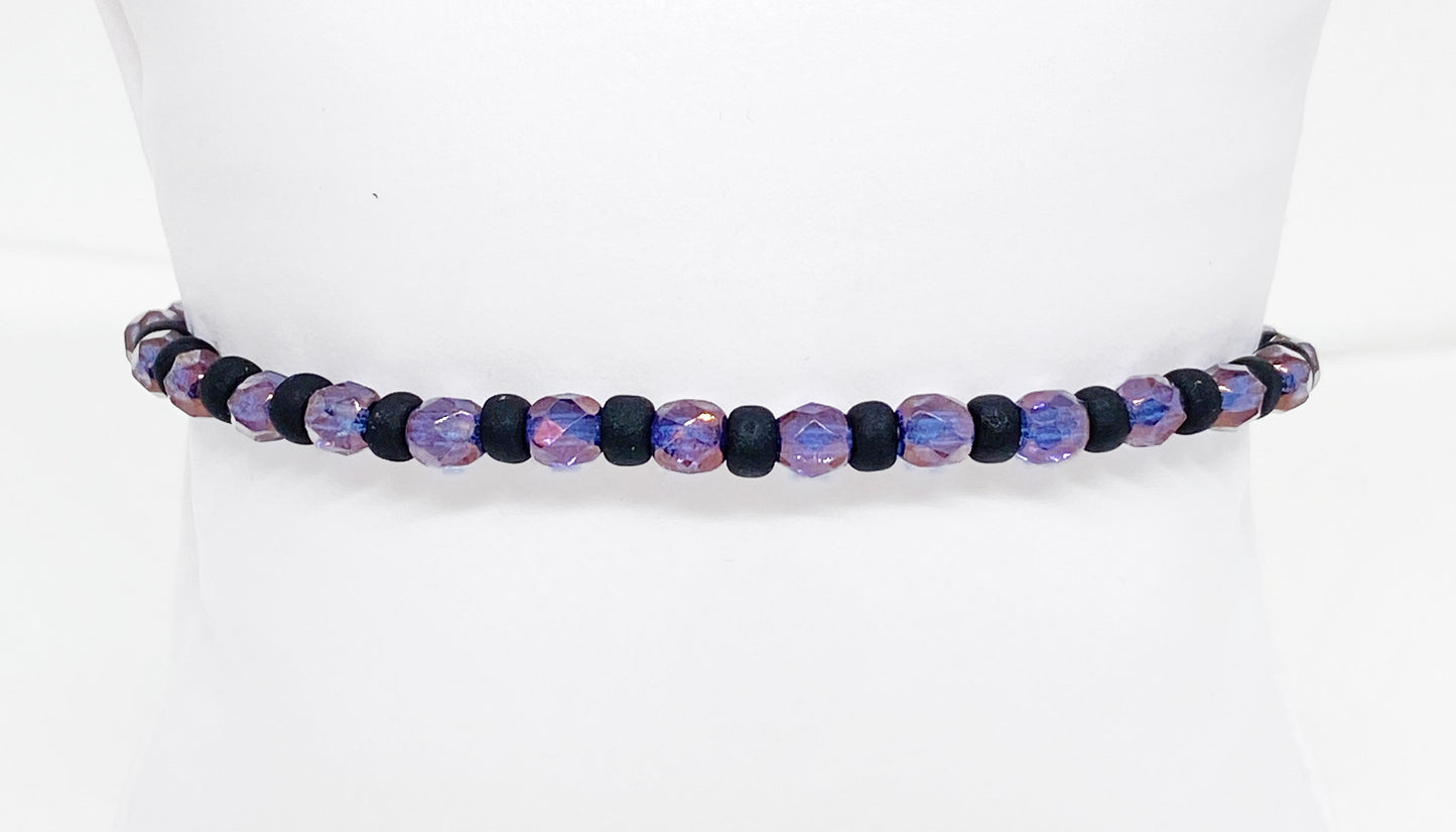 Halloween Glass Crystal Accent Beaded Bracelet in Black and Purple