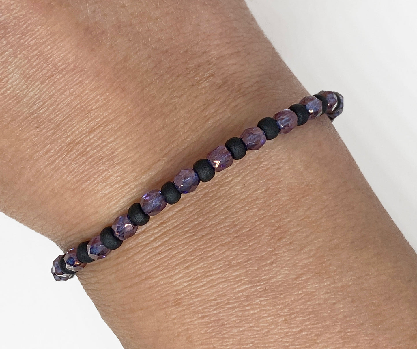 Halloween Glass Crystal Accent Beaded Bracelet in Black and Purple