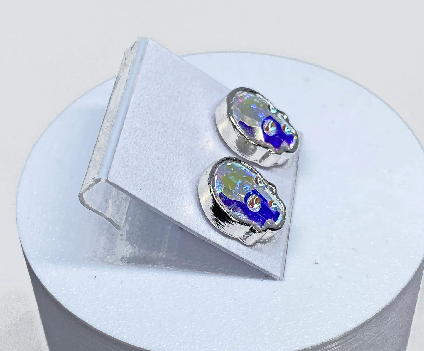 12x10mm Swarovski Crystal Skull Stud Earrings in Silver and Crystal AB