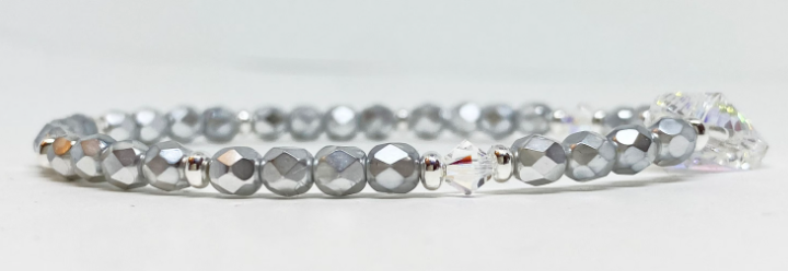 Swarovski Crystal Heart Bead Bracelet in Aurora Borealis and Metallic Silver
