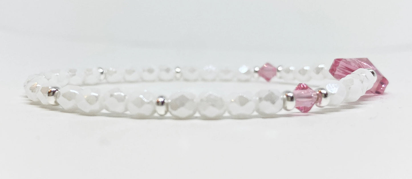 Swarovski Crystal Heart Bracelet in Light Rose and White Opal
