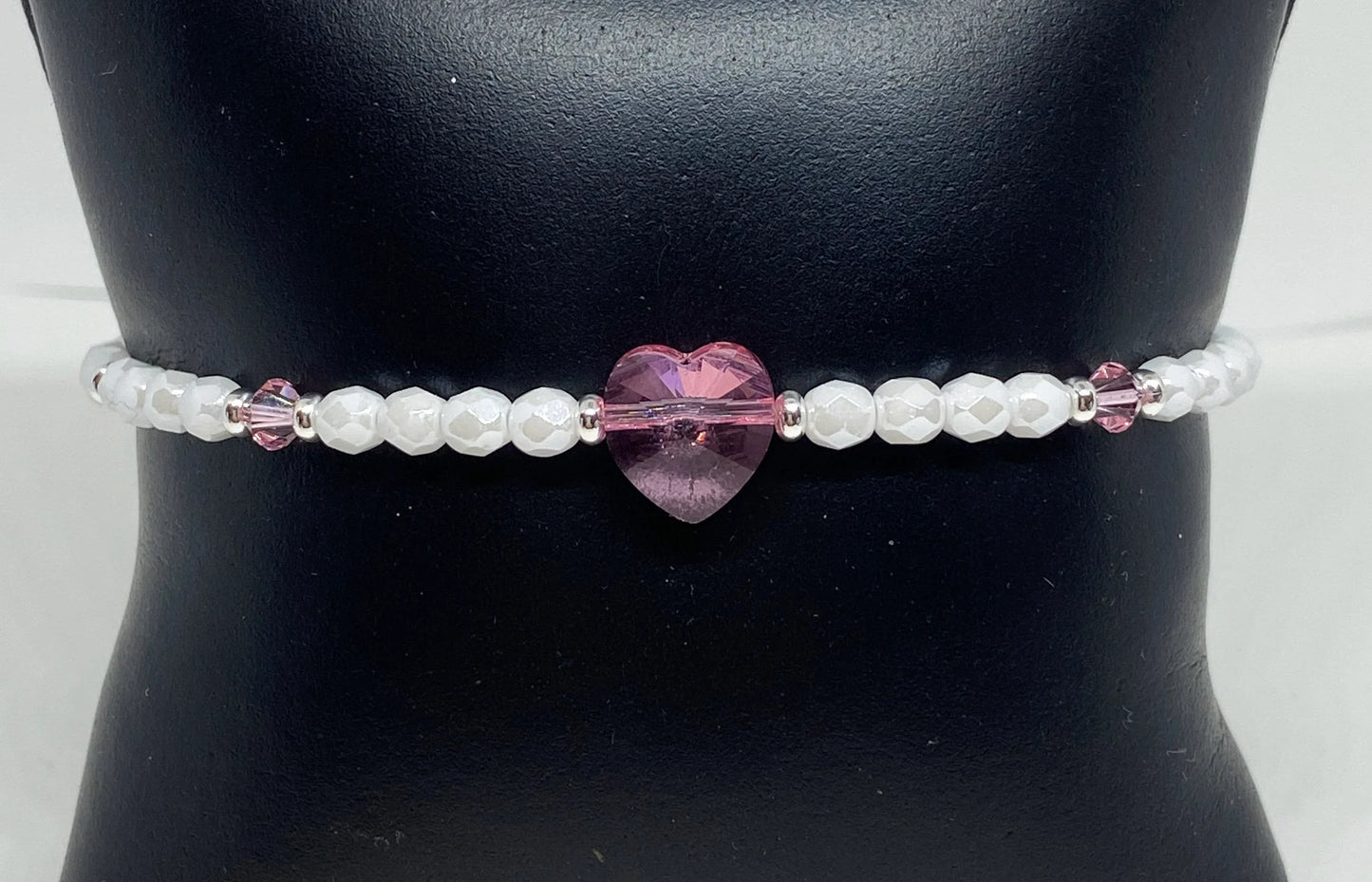 Swarovski Crystal Heart Bracelet in Light Rose and White Opal