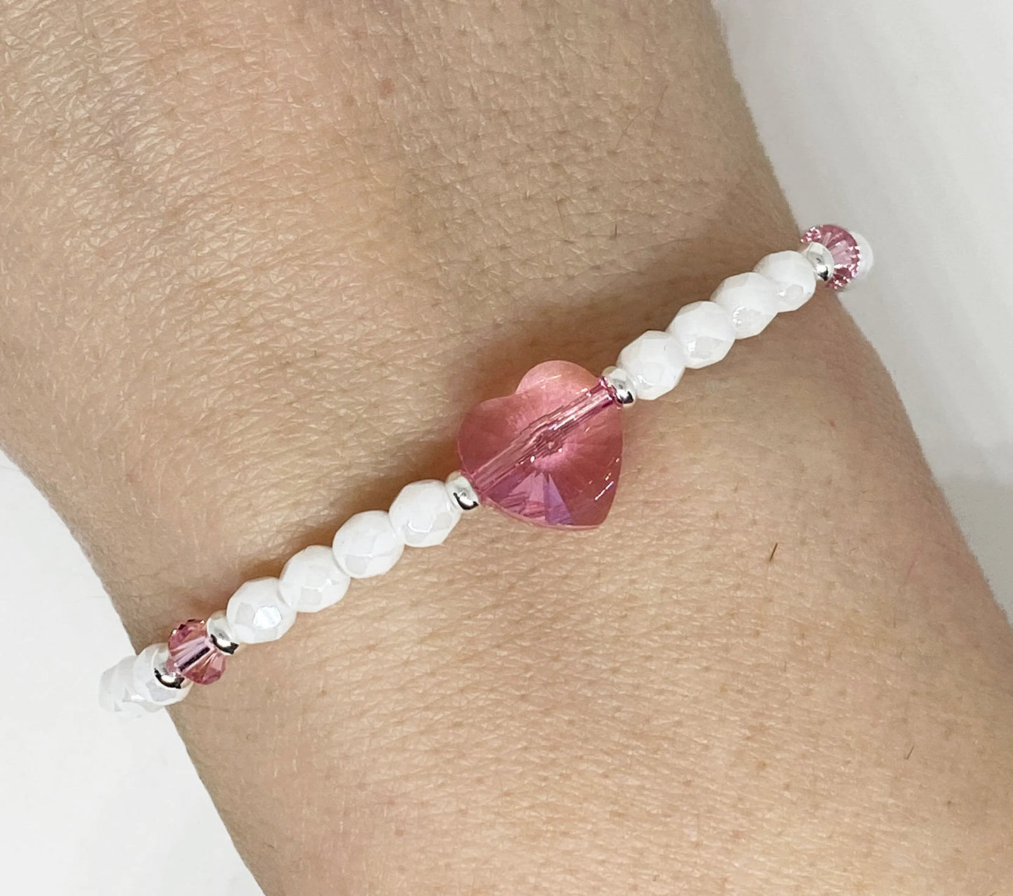 Swarovski Crystal Heart Bracelet in Light Rose and White Opal