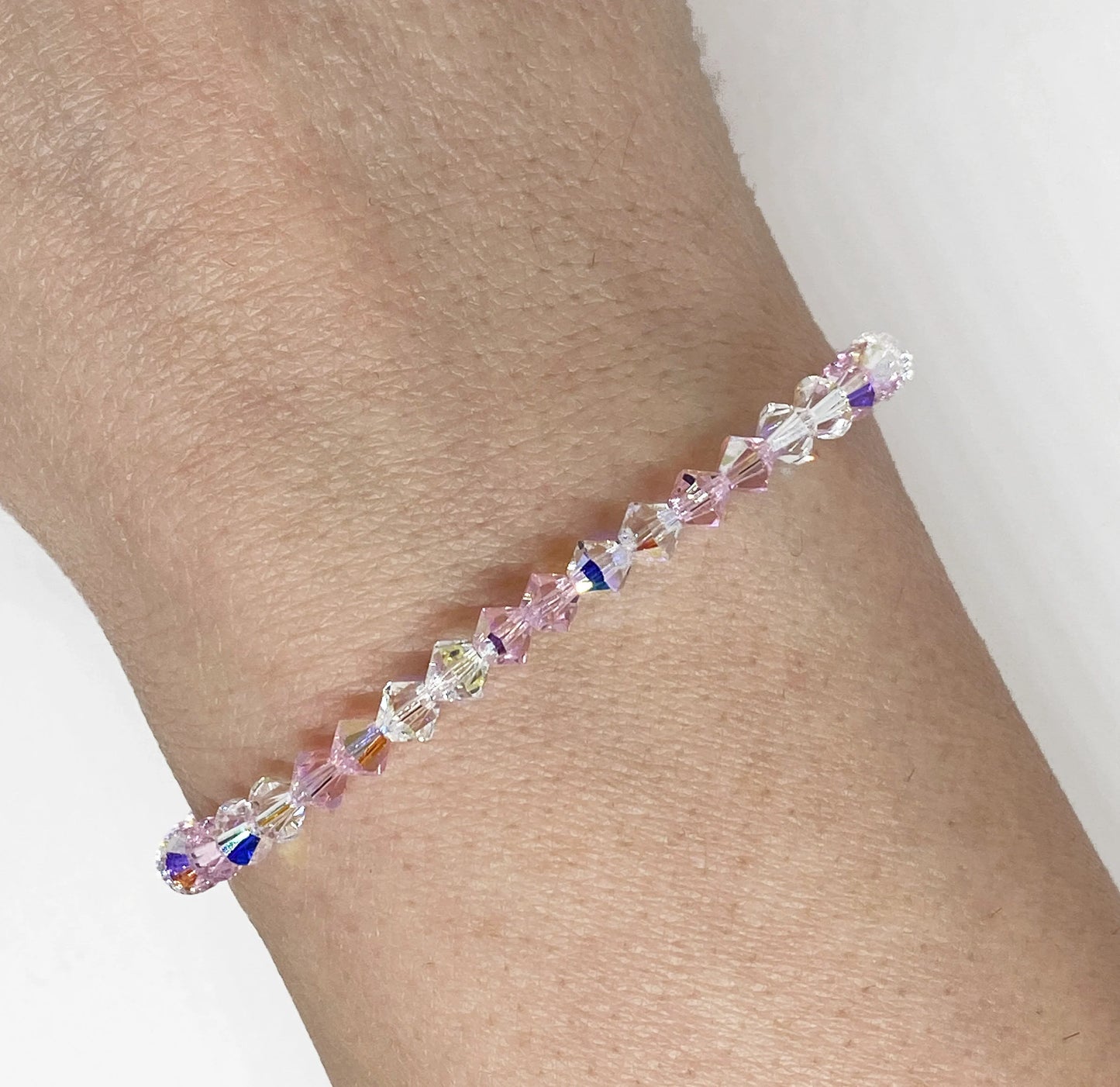 Swarovski Crystal Bracelet in Romance - with Rosaline Aurora Borealis and Crystal AB Swarovski Crystals