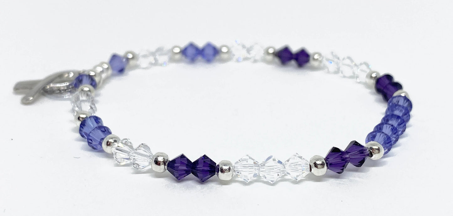 Swarovski Crystal Limited Edition Charity Beaded Bracelet in Purple Velvet for Alzheimers Awareness